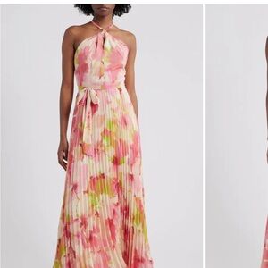Julia Jordan Pink and Green Floral Maxi Dress